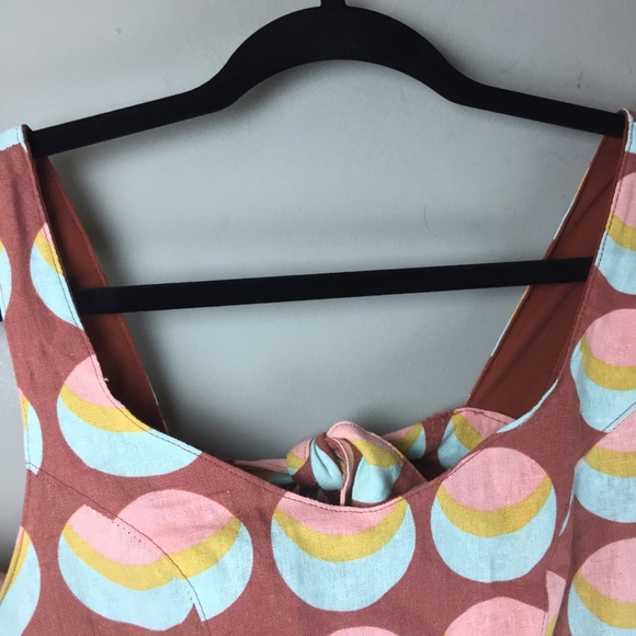 Judith March Retro Open Bow Back Linen Dot Print Dress Size Small - Picture 7 of 13